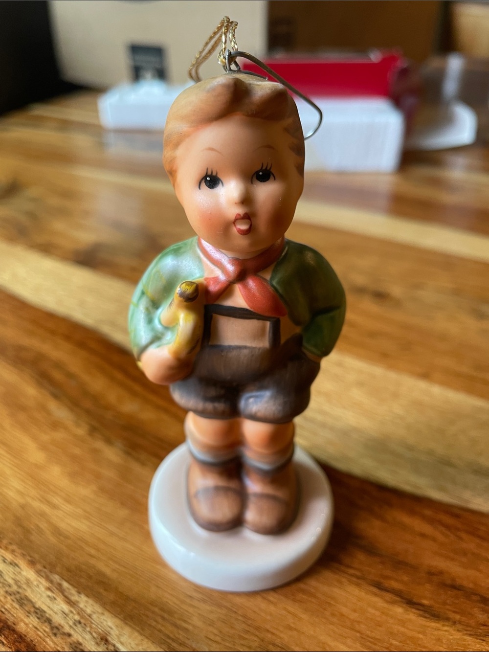 Hummel Green Jacket, Red Scarf Boy with Bird Ornament